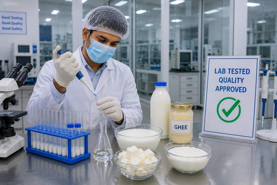 Dairy laboratory technician screening milk samples