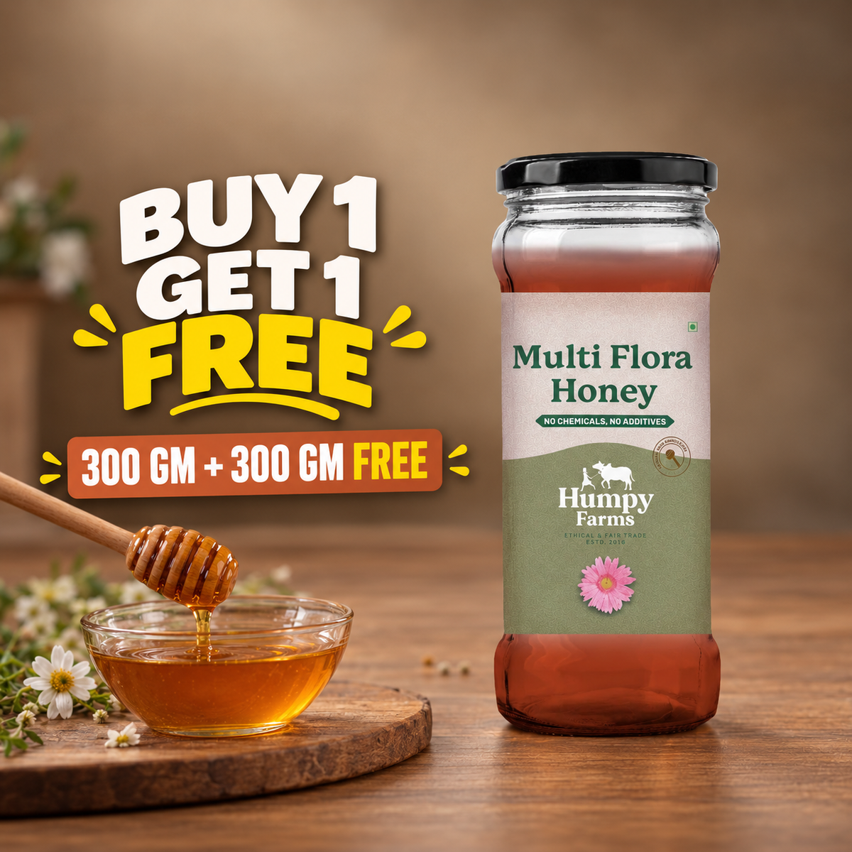 Multi Flora Natural Honey - Buy 1 Get 1 Free