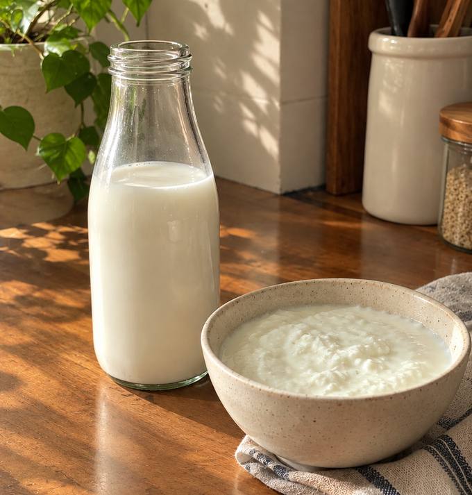 Set curd and the bottle in Rutuja's kitchen